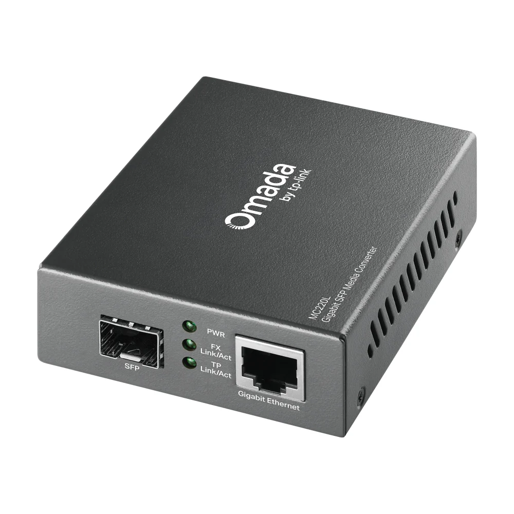 TP-Link MC220L convertidor multimedia de red 1000 Mbit/s Multimodo, Monomodo Negro. Omada Gigabit SFP Media Converter