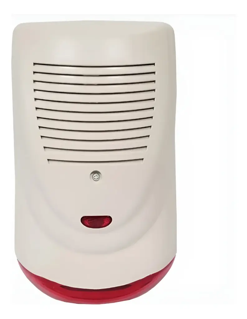 Sirena Exterior con flash y LED, plástica Potencia 120DB Doble Tamper. Chapa de proteccion