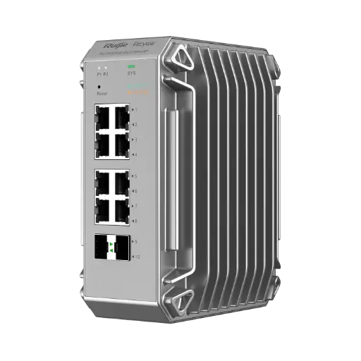 [RG-NIS3100-8GT2SFP-HP] Industrial. Administrable; 8 puertos PoE+ y 2 puertos SFP uplink; Capacidad de conmutación 20 Gbps; Transmision 250m.