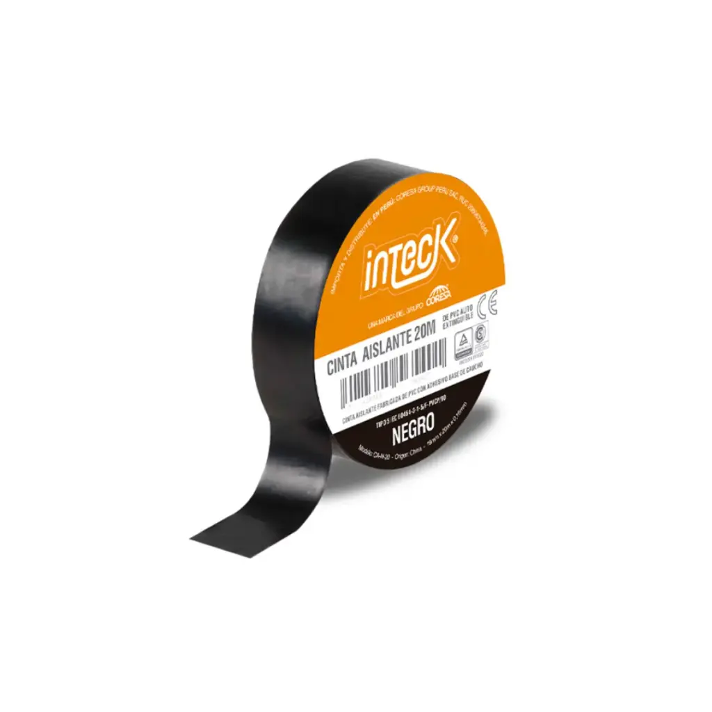 CINTA ADHESIVA PVC INTECK - NEGRA 20 METROS