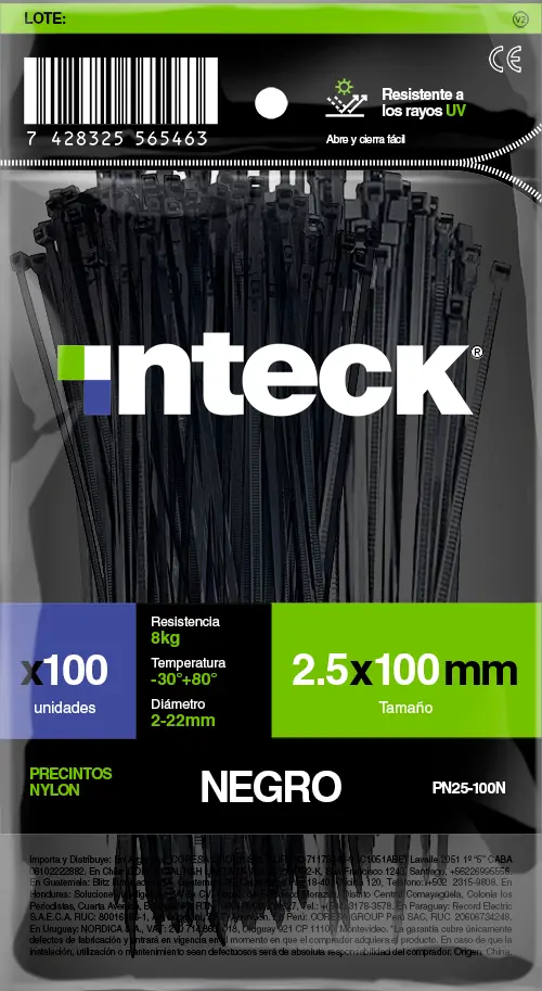 PRECINTO DE NYLON 7.6MM X 550MM - NEGRO X 50 UNI