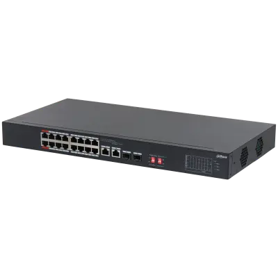 Unmanaged Desktop de 18 Puertos 16*10/100Base-T PoE Puertos 2*10/100/1000Base-T Puertos(Combo) 2*1000Base-X SFP Puertos(Combo) 135W